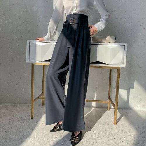 Pop chic womens straight wide leg pants with belt New Spring Summer female casual loose high waist pants Trousers