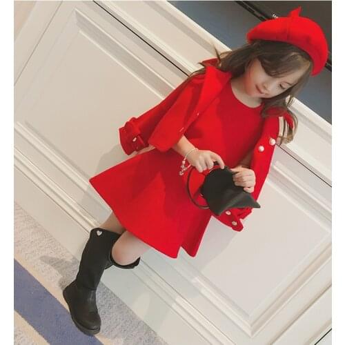 1-6 year children clothes toddler girl winter clothes Korean vest skirt + woolen coat + hat suit girl christmas outfit red dress