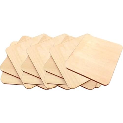 10pcs Blank Wood Square Plaque Unfinished Wooden Sheet Round Corner Cutout Shapes for DIY Craft Carving Scrapbooking 70mm 90mm