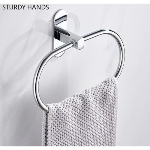Towel Ring Punch Free Round Style Silver Stainless Steel Towel Ring Holder Bathroom Towel Rack Furniture hardware decoration