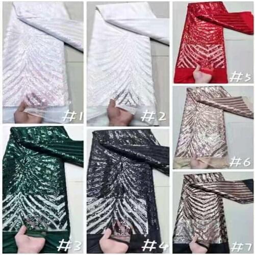 2021 Champagne Sequin African Lace Fabric 5 Yards High Quality Organza Embroidery Lace Material Nigerian Asoebi Gown Sew Fabric