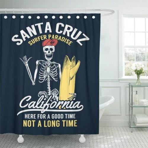 Surf Santa Cruz Californiasurfer Skeleton and Skull Graphic Summer Shower Curtain Waterproof Polyester Fabric 72 x 72 Inches