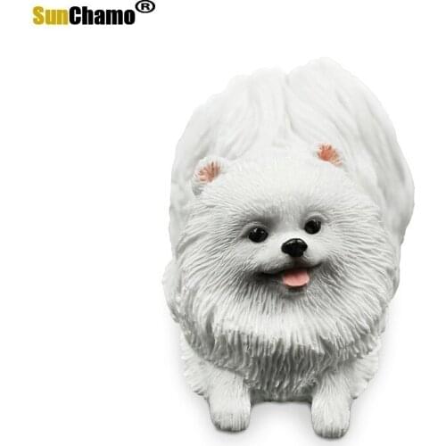 Hot-sale Mini-white Pomeranian Simulation Dog Model Car Mounted Home Resin Crafts Figurines Miniatures Murals Decoration Crafts