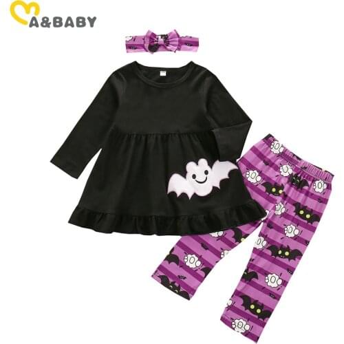 Ma&Baby 1-5Y Toddler Baby Kid Girl Halloween Clothes Set Long Sleeve Cartoon Tunic T shirt Pants Headband Outfits Party Costumes