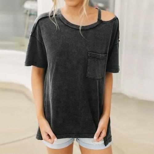 Fashion Sexy Off-Shoulder Lady Summer Solid Color Casual Tops Short Sleeve Loose Women T-Shirt 2021 Ladies Streetwear round neck