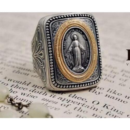 Mens Womens Fashion Vintage Maria Silver Color Ring Square Punk Style Ring Jewelry Accessories Jewelry