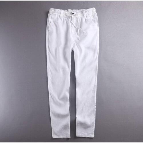 Brazil style 100% linen long Pants men Brand clothing trousers mens elastic casual trousers men white solid pants male summer