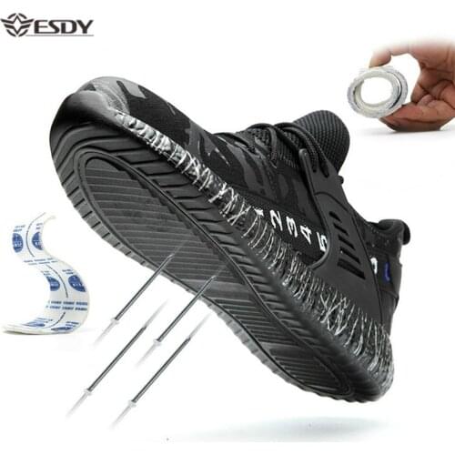 Mens Steel Toe Work Safety Shoes Casual Breathable Outdoor Sneakers Puncture Proof Boots Comfortable Construction Shoes for Men