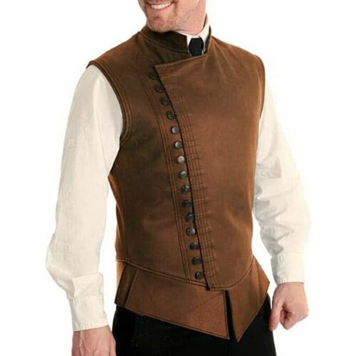 Men Vintage Leather Vest Male Larp Knight Warrior Armour Brown Armor Vest Oversize Middle Ages Outfit Cosplay Medieval Costume