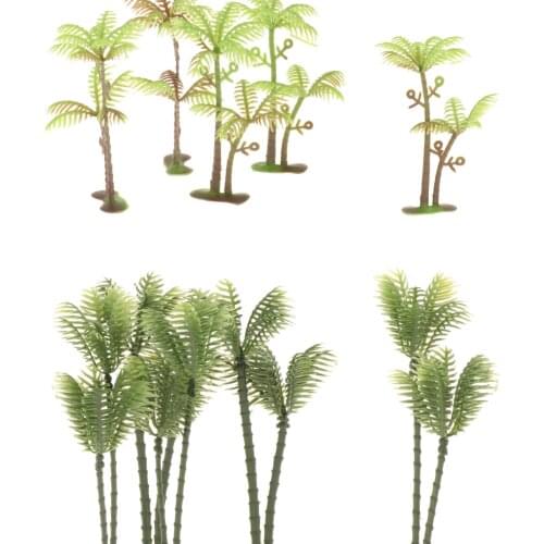 1/75 1/150 DIY Mini Coconut Trees Railway Railroad Train Fairy Garden Architecture Landscape Scenery Trees Diorama set of 10pcs