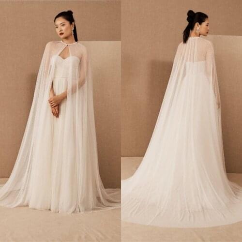 2021 Cheap Ivory Bridal Cape Soft Tulle Exquisite Wedding Cloak Custom Made Bride Bolero Bridal Wrap Jacket