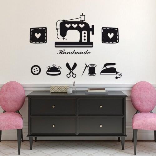 Clothes Shop Window Decal Tailors Shop Vinyl Wall Sticker Sewing Machine Iron Scissors Wall Mural Sewing Store Decor AY1685