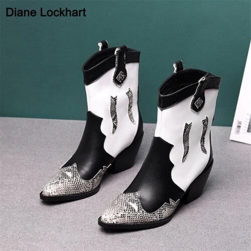 Autumn Classic Embroidered microfiber leather Cowboy Ankle Boots Women Wedge High Heel Boots Snake Print Western Cowgirl Boots