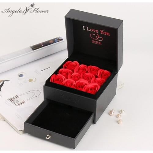 Creative Valentines Day Drawer Gift Box+Soap Flower+Gifts Bag Rose Flowers Box Jewelry Storage Box Gift For Girlfriend/Family