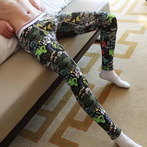 Long Johns flower Printed Thermal Underwear Mens Thermo Underwear Long Underpants Legging Winter Warm Thick Velvet