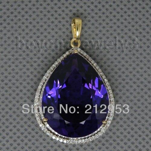 Amethyst Jewellry Pear 16x20mm 16.88ct Natural Amethyst And 0.64ct Diamond Solid 14Kt Yellow Gold Gemstone Pendant CA001