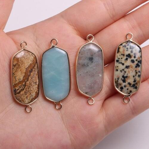 Natural Semi-precious Stones Pendant Charms Rectangle Hemming for Jewelry Making DIY Accessories Fit Necklaces Earring 16x40mm
