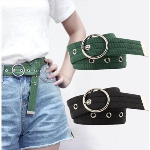 Hot Jeans Pants Belts Round Pin Buckle Belts Women Porous Canvas Belt Circle Ring Waist Blet Students Mult-color Belts New