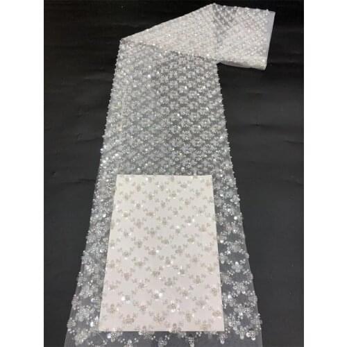 Luxury Heavy Handmade Beads And Glitter Sequins Mesh Lace Fabric DIY Wedding Dress Craft Material 1yard V2779