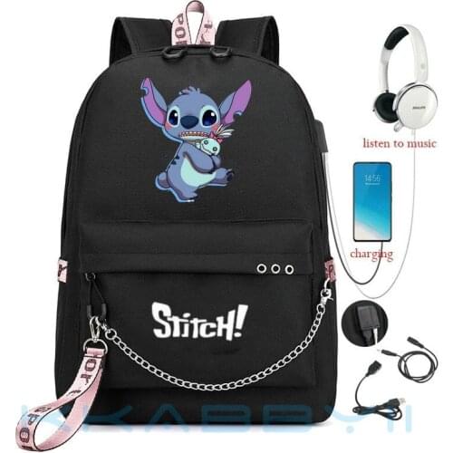 Hot Stitch Backpack Men Women USB Charge Knapsack Boys Girls Kids Cartoon Rucksack Students School Bags