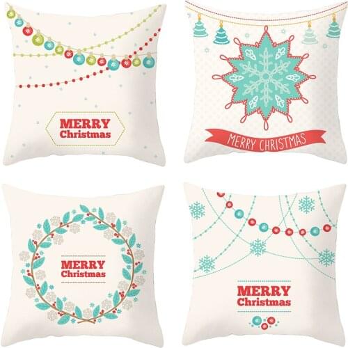 Merry Christmas Polyester Cushion Cover Snowflake Pattern Soft Pillowcase for Living Room Sofa Bedroom Home Festival Decor 45x45