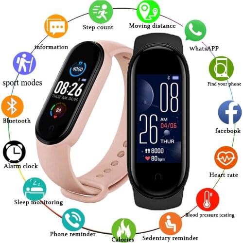 M5 Mens and Womens Smart Watch Bracelet Sports Smartwatch Heart Rate Blood Pressure Monitor Fitness Bracelet for Android / IOS
