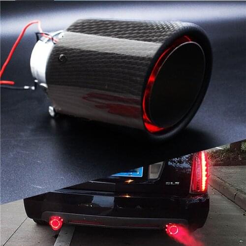 TiOODRE Universal 35-61mm Inlet Carbon Fiber Color Car Exhaust Muffler Pipe Tip with LED Lights Car Modified Single Tail Throat