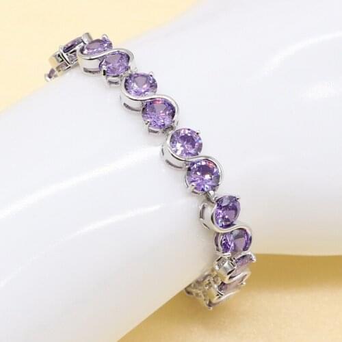 XUTAAYI Purple New Trendy 2019 Cubic Zirconia Jewelry Silver Color Round Charm CZ Crystal Female Bracelets Bangles for Women