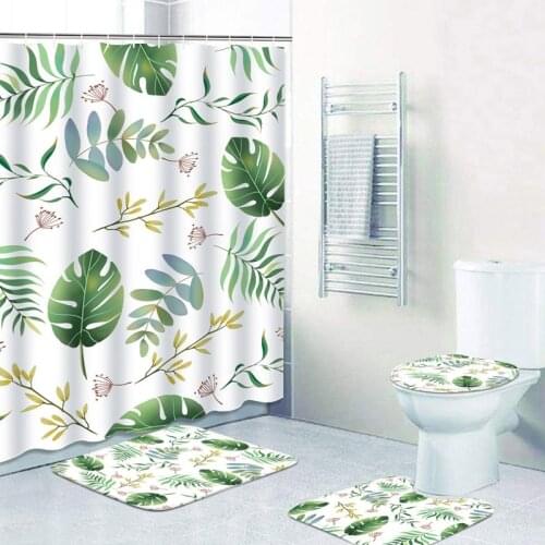 Green Plant Shower Curtain Set Bathroom Curtains Waterproof Polyester 3D Leaves Print Curtains for Bathroom Shower Decoration