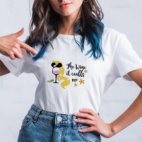 The Wine It Caalls Me Letter Printing Women T-Shirt Fashion Dropship Kawaii Summer New Disney Princess T Shirt Female White Cute