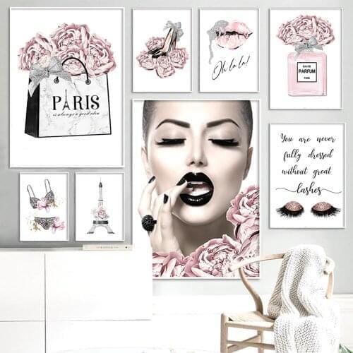 Woman Fashion Makeup Eyelashes Flower Perfume Bra Diamond Painting Sexy Lady Lip Wall Art Poster High Heels Rhinestone Embroider