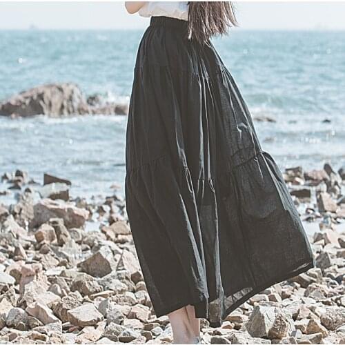 Women Elastic Waist Solid Color Cotton Skirts Ladies Loose Patchwork Skirt Female 2021 Vintage Skirts