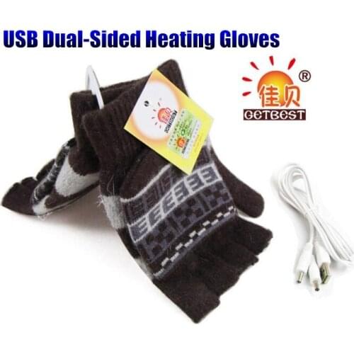 Winter Warm USB Dual-Sided Heating Gloves,Super Stretch Men&Boys Half-Finger Wool Knitting Glove,with 1.5m USB Cable