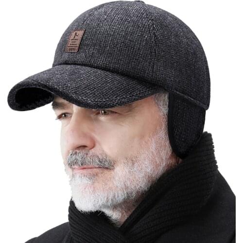 Winter Warm Baseball Caps Men Woolen Knitted Design Baseball Cap Male Thicken Warm Hats With Earflaps Warm Dad Hat 2021 New