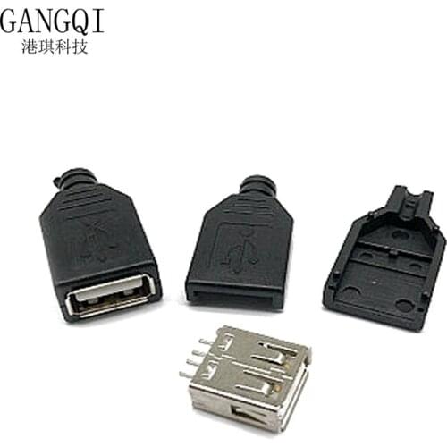 DIY 10pcs Type A Female USB 4 Pin Plug Socket Connector With Black Plastic Cover USB 2.0 Connect Adapter PCB Type-A DIY Kits