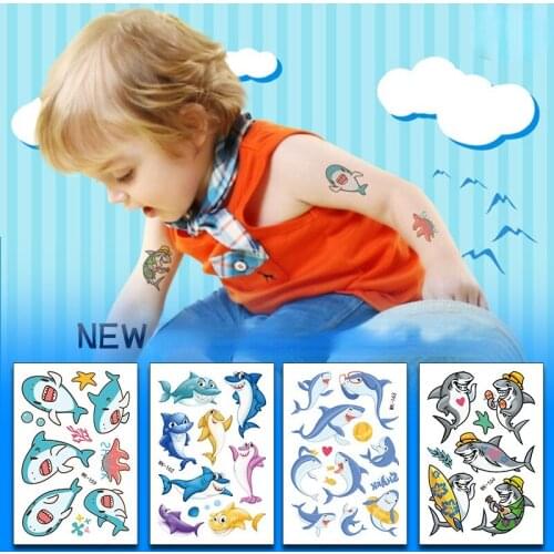 10Pcs Childrens Shark Original Tattoo Cartoon Temporary Tattoo Stickers Random Color Style