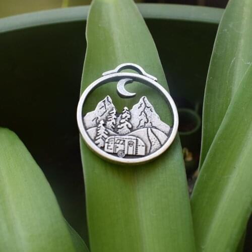 12 pine tree mountain charm under the moon