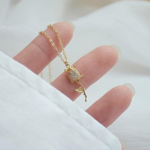 14k Real Gold Plated Micro-inlaid Zircon Rose Flower Full of Diamond Simple and Exquisite Clavicle Chain Necklaces for Woman