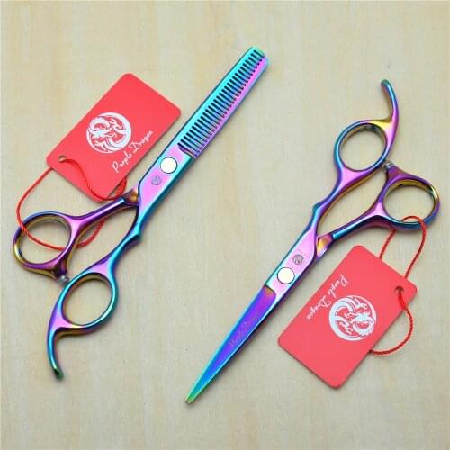 5.5 inch 16cm Purple Dragon JP 440C Multicolor Professional Human Hair Scissors Hairdressing Cutting Shears Thinning Scissors