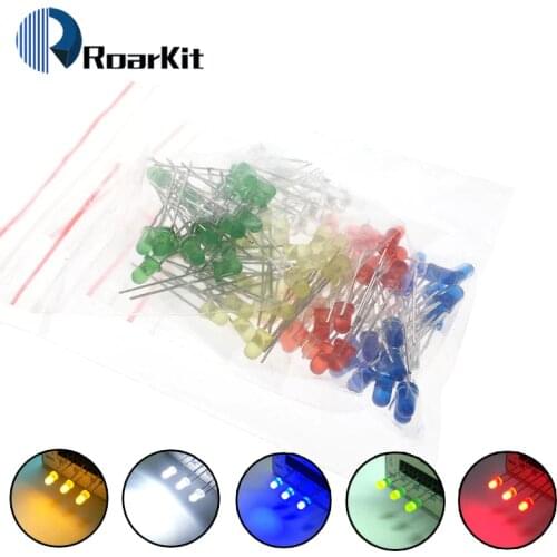5Colors*20PCS=100PCS / 1Color=100pcs F3 3mm LED Diode Light Assorted Kit Green Blue White Yellow Red COMPONENT DIY kit