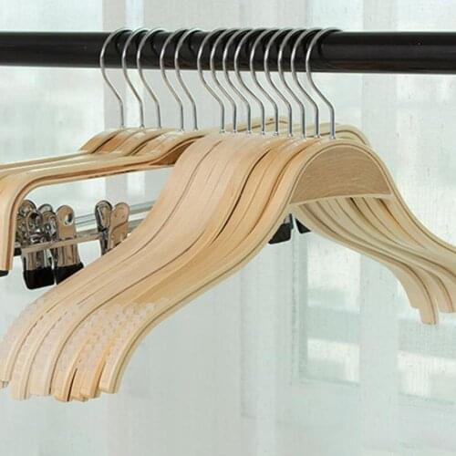 5Pcs Retro Wooden Nonslip Coat Hanger Rack with Clip for Kids Adults Clothes Trousers
