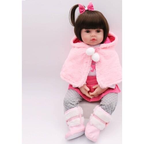 60CM reborn toddler girl bebe doll silicone vinyl limbs in pink rabbit dress high quality collectible doll toys gift