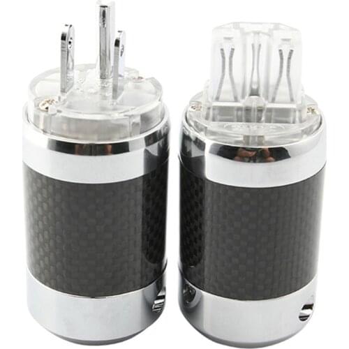 US Power Connectors Carbon Fiber Rhodium Plated Schuko AC IEC Female Male Plug Audio Jack Hifi Electrical Cable Socket