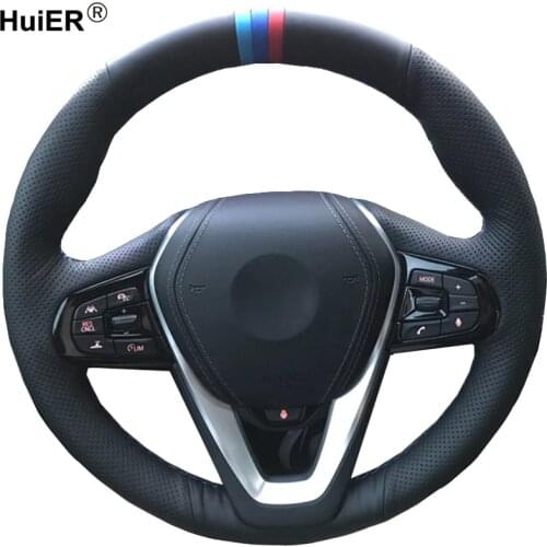HuiER Hand Sewing Car Steering Wheel Cover Wrap Funda Volante For BMW G20 G21 G30 G31 G32 X3 G01 X4 G02 X5 G05 X7 G07 Z4 G29