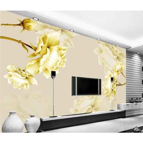 Home Decoration Golden lotus classical TV sofa background wall painting room modern wallpaper