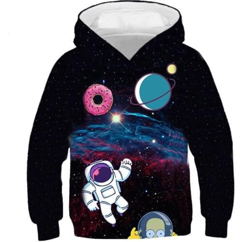 Astronaut Hoodie Kids 3D Print Long Sleeve Hoodie Cartoon Space Moon Boy Girls Casual Autumn Winter Warm Personality Outerwear