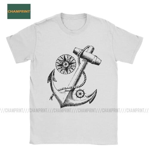 Men T-Shirts Vintage Nautical Anchor Sailing Pure Cotton Tees Short Sleeve Sea Boat Sail Water Sailboat Yacht T Shirts 6XL