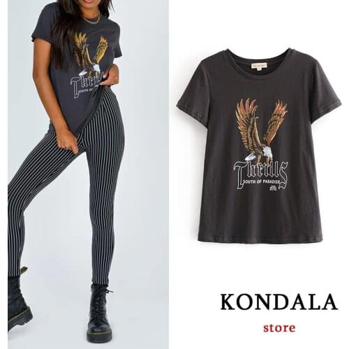 KONDALA Za Streetwear Cotton Tshirts Women Oversized Short Sleeve Summer Female Tees Shirts Fashion 2021 Chic Mujer Tops