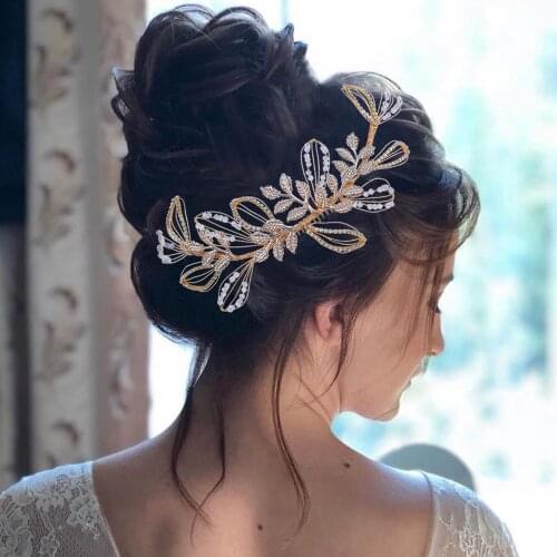 HP316 Silver Gold Alloy Leaf Crystal Bride Headwear Wedding Hair Accessories Girl Prom Tiara Bridesmaid Hair Ornaments with Comb
