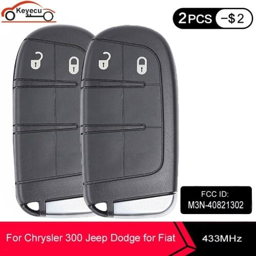 KEYECU 2 Pcs/lot 433MHz ID46 Chip Replacement 2 Button Smart Remote Key Fob for Chrysler 300, for Jeep, for Dodge, for Fiat 500